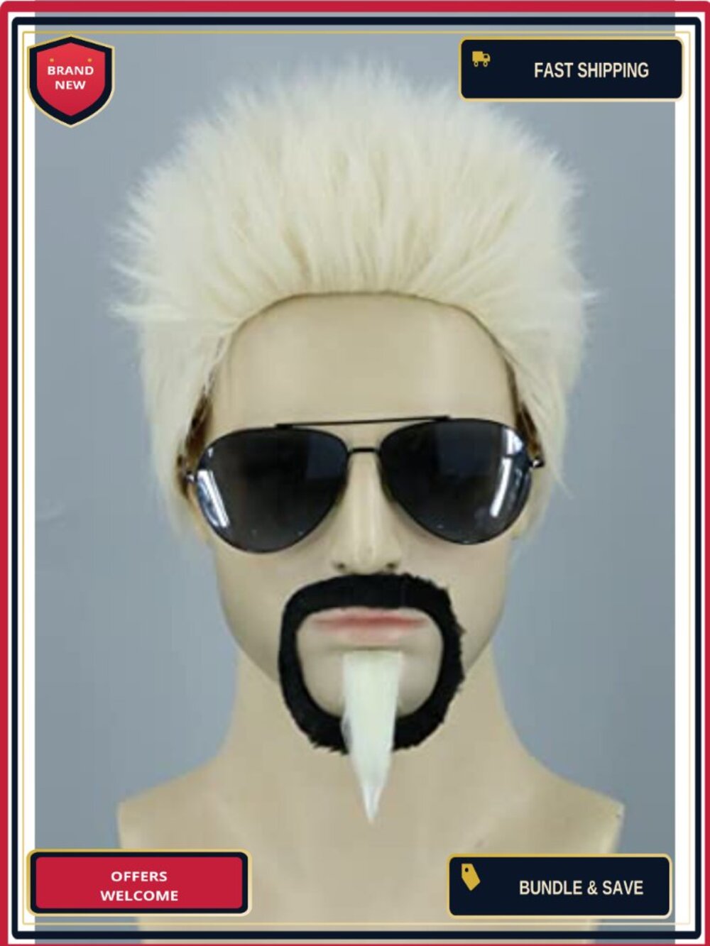 Heat Resistant Synthetic Fiber Men's Costume Wig with Goatee Set